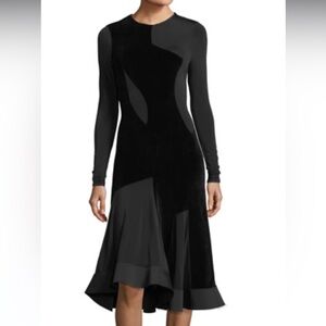 Esteban Cortazar Paris black velvet midi dress with ruffled hem